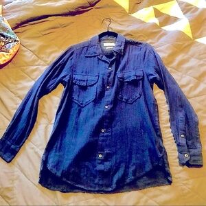 Golden by Tna crinkle cotton button-down in navy linen